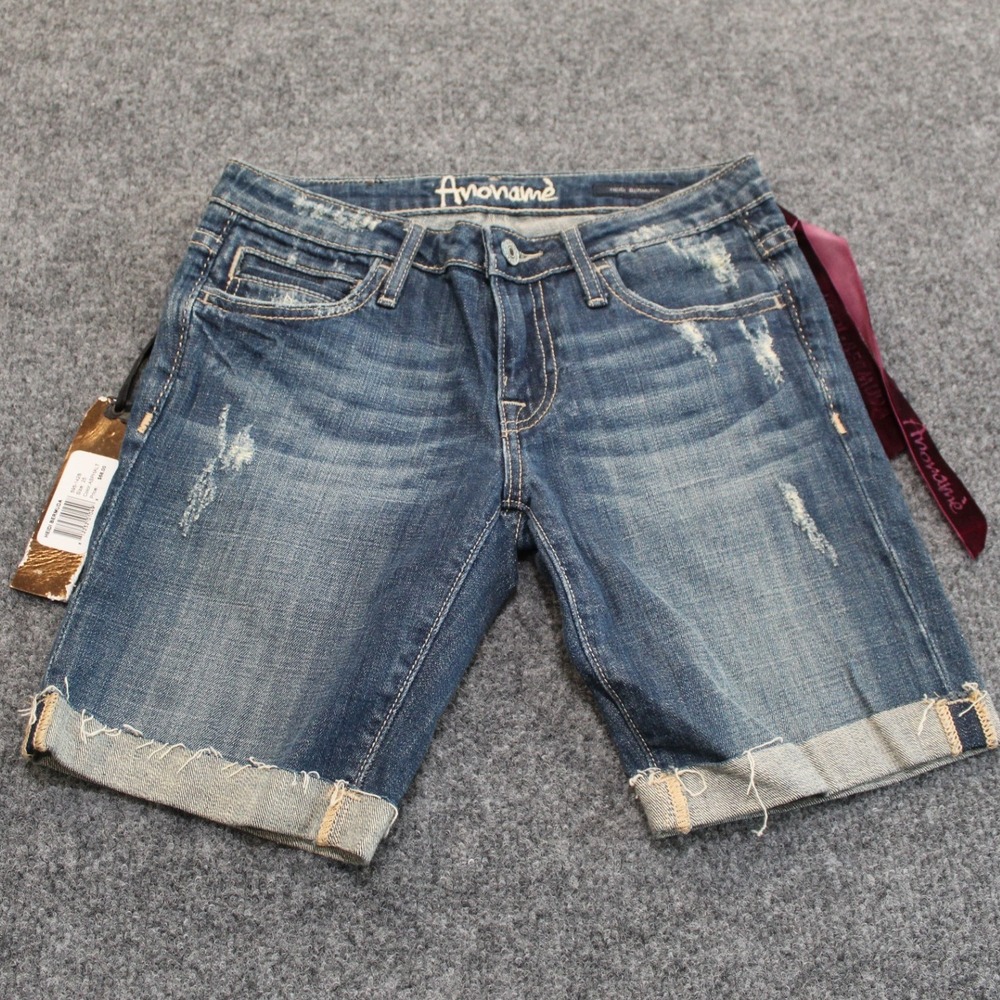 NWT Anoname Heidi Bermuda Denim Shorts Size 25 Distressed Cuffed